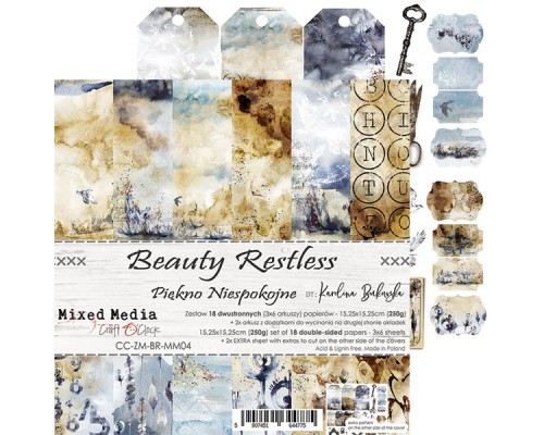 Набор бумаги "Beauty Restless" 15,25 х 15,25 см., 6 листов, 1/3 набора, Craft O'Clock