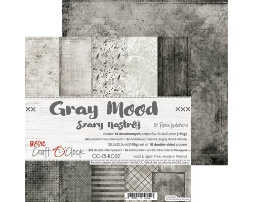 Набор бумаги "Gray Mood" 20,3 х 20,3 см., 5 листов, 1/3 набора, Craft O'Clock