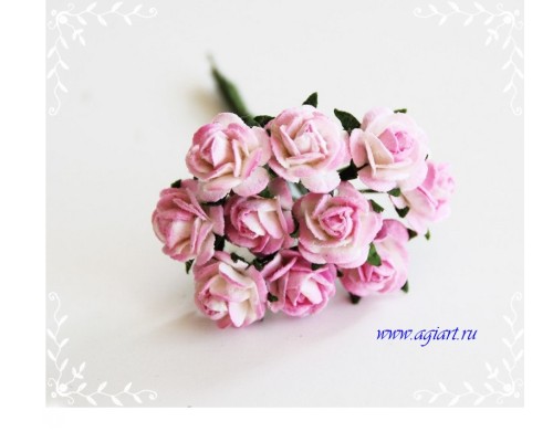 розы "розовый с белым" 1,5 см, 10 шт.