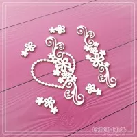 Набор чипборда "Сердце с цветами и завитками", 6 эл., СкрапМагия